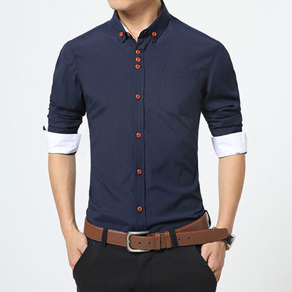 2016 New Fashion Casual Men Shirt Long Sleeve Trend Slim Fit  Men Solid