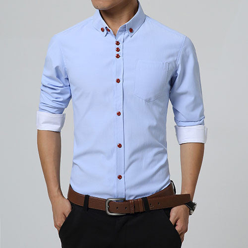 2016 New Fashion Casual Men Shirt Long Sleeve Trend Slim Fit  Men Solid