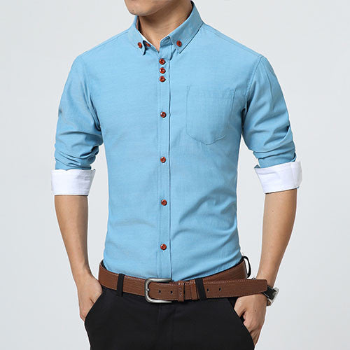 2016 New Fashion Casual Men Shirt Long Sleeve Trend Slim Fit  Men Solid