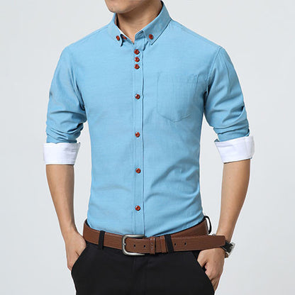 2016 New Fashion Casual Men Shirt Long Sleeve Trend Slim Fit  Men Solid
