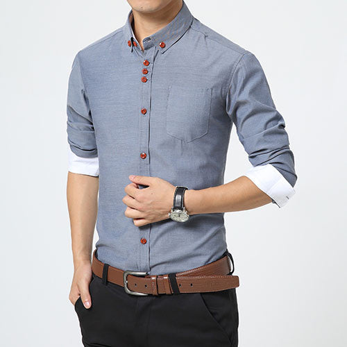 2016 New Fashion Casual Men Shirt Long Sleeve Trend Slim Fit  Men Solid