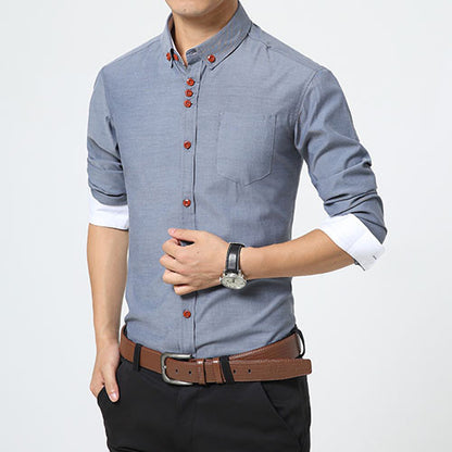 2016 New Fashion Casual Men Shirt Long Sleeve Trend Slim Fit  Men Solid