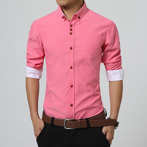 2016 New Fashion Casual Men Shirt Long Sleeve Trend Slim Fit  Men Solid