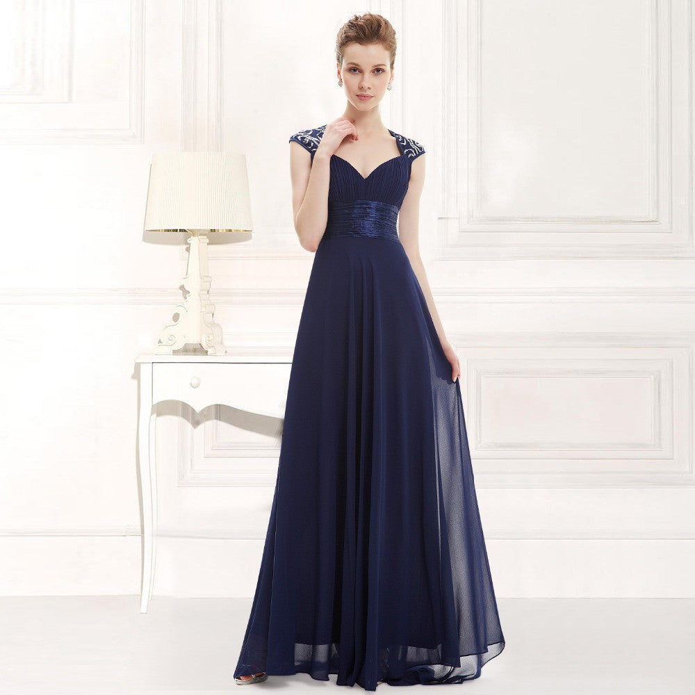 Evening Dresses Royal Blue Sequins Chiffon Ruffles Empire Line Long 2016