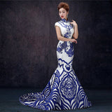 2016 Luxury Evening Dress Blue And White Porcelain Cheongsam Qipao Dresses Chinese