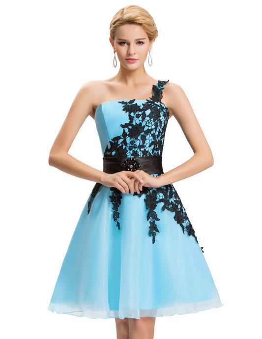 Brands New 2016 One Shoulder Black Lace Evening Gown Vestido de Noche