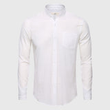 Ultrathin See Through Shirts Men Summer Solid Plain Mandarin Chinese Half Collar Cotton Long Sleeve