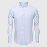 Ultrathin See Through Shirts Men Summer Solid Plain Mandarin Chinese Half Collar Cotton Long Sleeve