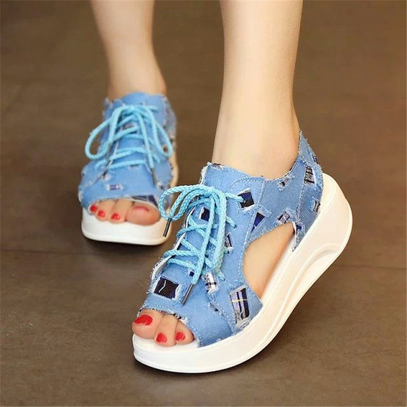 Fashion Novelty sandals women ,Denim summer shoes 2016 Soft sandals muffin - Shopy Max