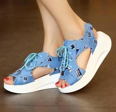Fashion Novelty sandals women ,Denim summer shoes 2016 Soft sandals muffin - Shopy Max