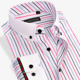 CAIZIYIJIA Summer 2016 Mens Colored Striped Shirt Business Casual White Square