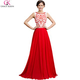 Robe De Soiree Long Red Evening Dress Grace Karin Beads Sleeveless Chiffon Elegant - Shopy Max