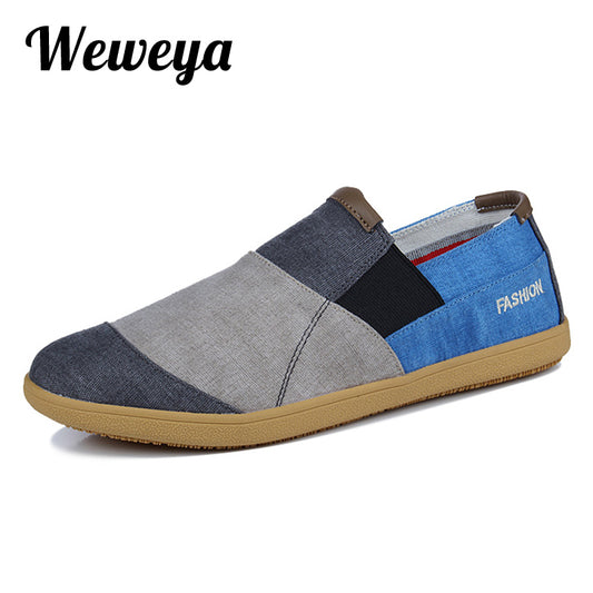 Weweya Brand Patchwork Mens Casual Shoes Canvas Fashion Denim Shoes Men Summer Soft Moccasins for Men Espadrilles Shoes Men