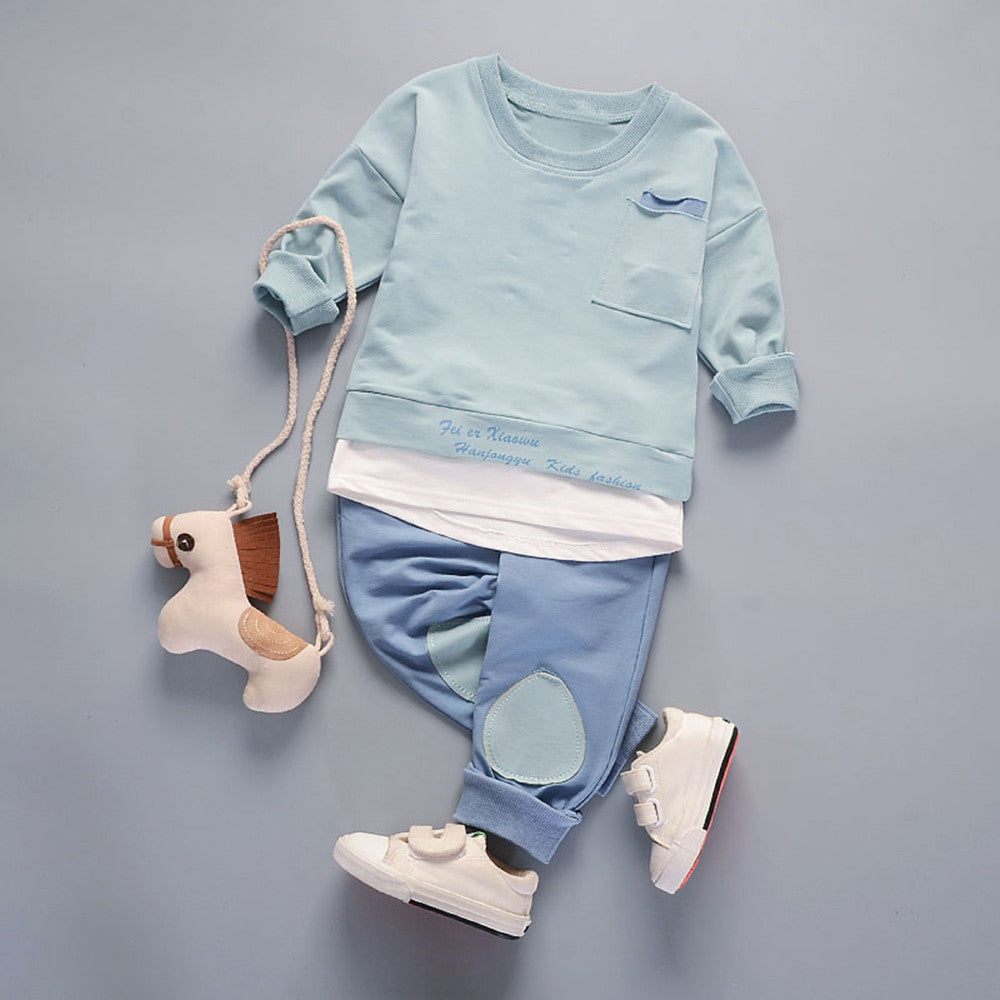 2PC Toddler Baby Boys Clothes Outfit Infant Boy Kids Shirt Tops+Pants Casual Clothing 2017 Autumn Children Clothing For 6-24M