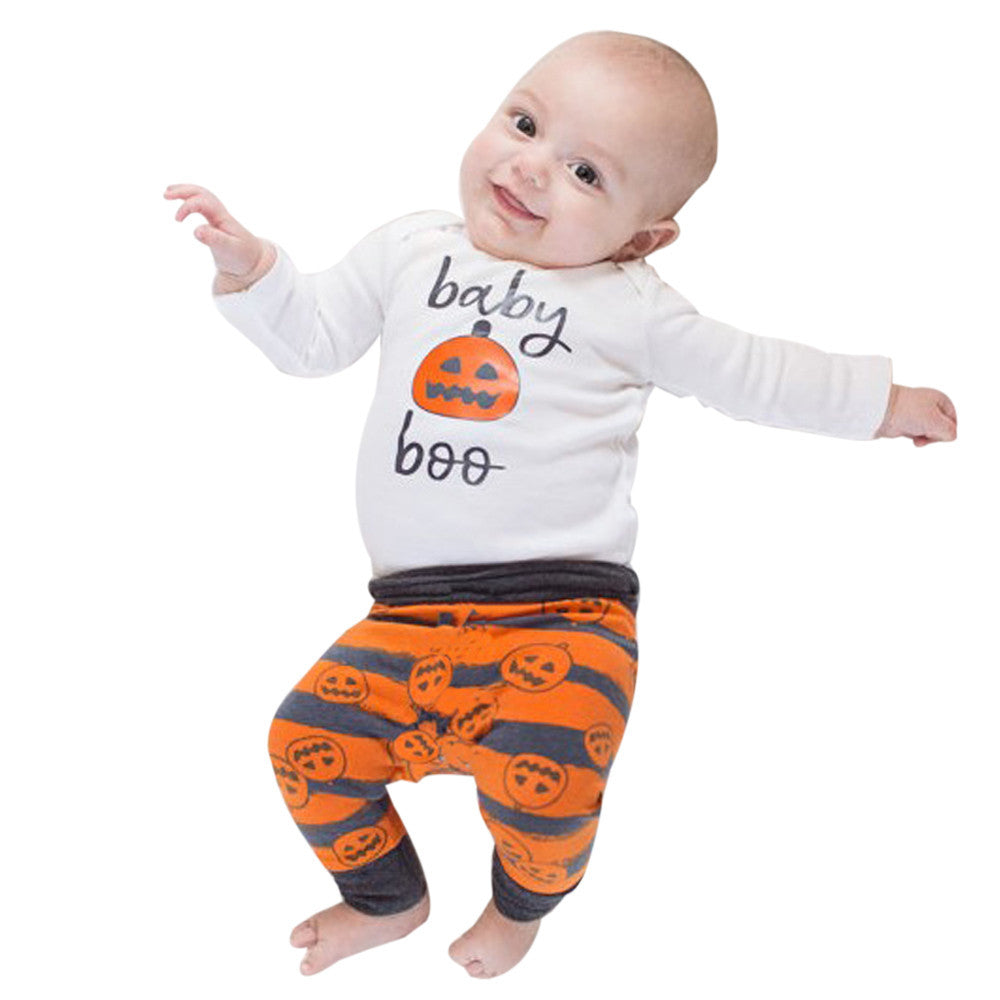 2017 Fashion Halloween Pumpkin Baby Boys Girl Top Long Sleeve Romper