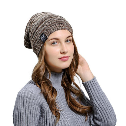 Wrinkle Winter Warm Hood knitted Wool Beanies Cap Women Men Outdoor Baggy Patchwork Crochet Ski
