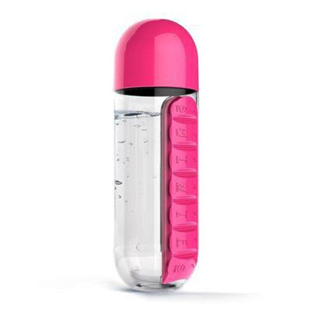1pc Multi-Function 600ml Bottle With Built-in Daily 7 Daily Pill Box Vitamin Organizer