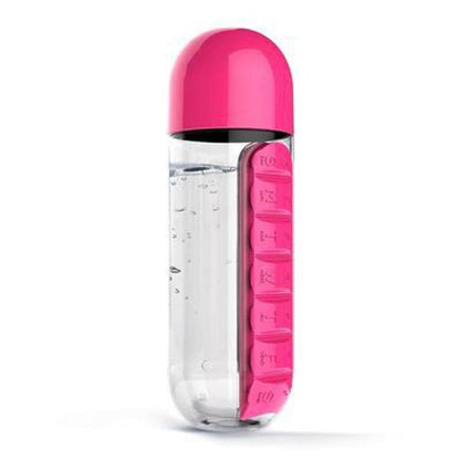1pc Multi-Function 600ml Bottle With Built-in Daily 7 Daily Pill Box Vitamin Organizer