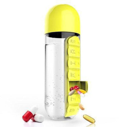 1pc Multi-Function 600ml Bottle With Built-in Daily 7 Daily Pill Box Vitamin Organizer