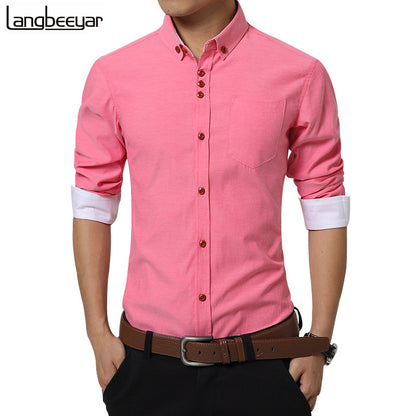 2016 New Fashion Casual Men Shirt Long Sleeve Trend Slim Fit  Men Solid