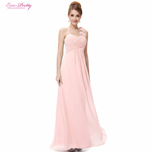 Evening Dresses Flowers One Shoulder Long Chiffon Padded Masala Red Women - Shopy Max