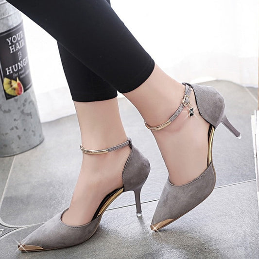 Women Suede Low Heeled Shoes Sexy A Word Fastener Fashion