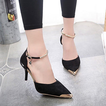 Women Suede Low Heeled Shoes Sexy A Word Fastener Fashion