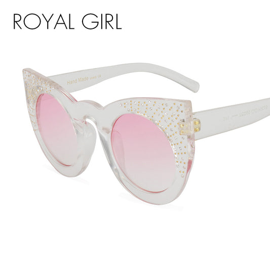 ROYAL GIRL 2017 Fashion Rhinestone Sunglasses Women Oversized Rivets Clear Transparent Sun glasses Luxury Flat Top UV400 ss238
