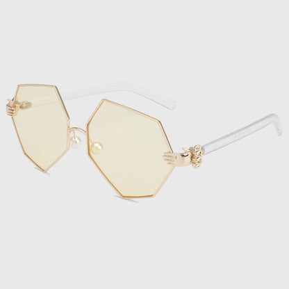 ROYAL GIRL New Fashion Gradient Heptagon Sunglasses Women Men Palm Leg Pearl Nose Pad Design Sun Glasses Female Eyeglasses ss228