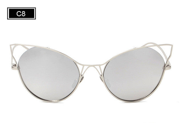 ROYAL GIRL New Fashion Women Sunglasses Cat Eyes Sunglasses Luxury Brand Design Mirror Eyewear Colorful Frame Oculos SS545