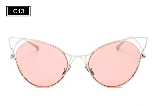 ROYAL GIRL New Fashion Women Sunglasses Cat Eyes Sunglasses Luxury Brand Design Mirror Eyewear Colorful Frame Oculos SS545