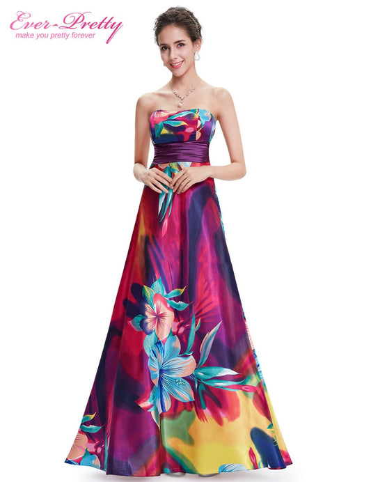 Summer Style Evening Dresses HE09603 Ever Pretty Strapless Colorful Satin Printed