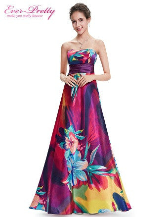 Summer Style Evening Dresses HE09603 Ever Pretty Strapless Colorful Satin Printed