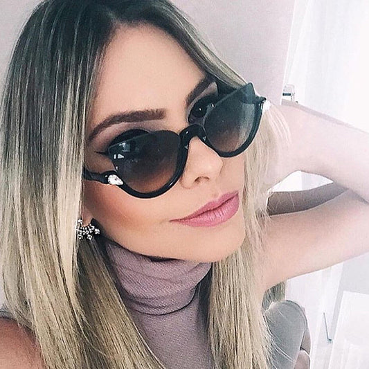 ROYAL GIRL Brand Designer Semi-Rimless Pointed Cat Eye Sunglasses Women vintage Sun glasses Mirror Shadow glasses ss517