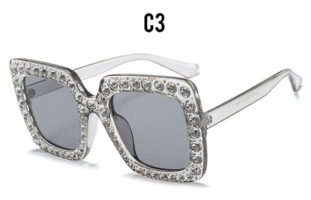 ROYAL GIRL Crystal Rim Women Sunglasses Retro Brand Desginer Square Oversize Sun Glasses ss310