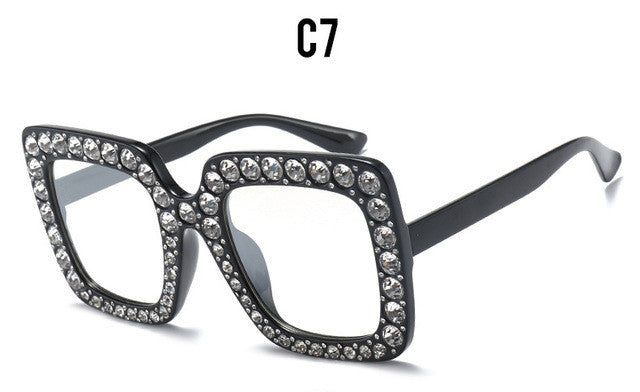 ROYAL GIRL Crystal Rim Women Sunglasses Retro Brand Desginer Square Oversize Sun Glasses ss310
