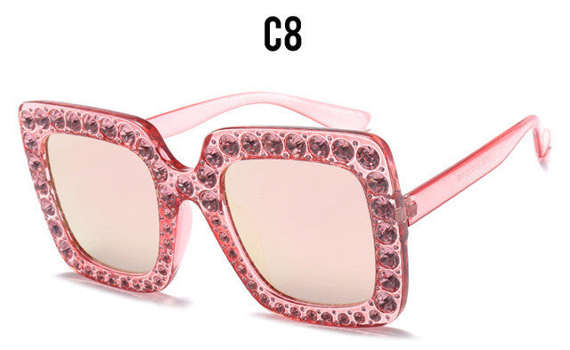 ROYAL GIRL Crystal Rim Women Sunglasses Retro Brand Desginer Square Oversize Sun Glasses ss310