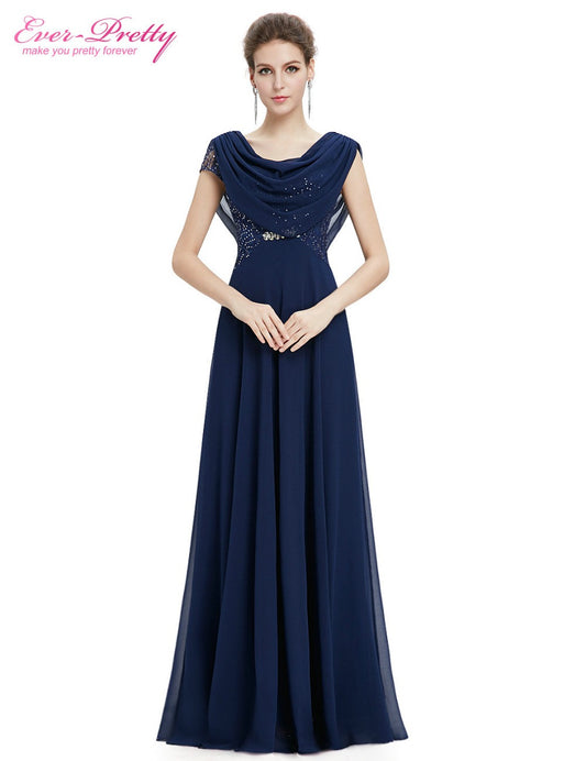 Party Dresses Ever Pretty HE09989 Chiffon V-neck Elegant Fashion Plus Size Prom Long Evening Party Gown Dresses - Shopy Max