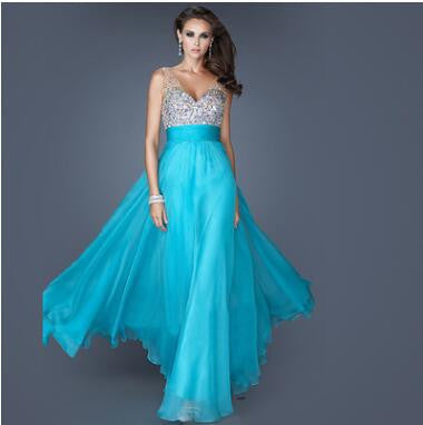 Long Evening Dress 2016 Vestido De Festa  Vestido Longo New Chiffon Sequins Deep