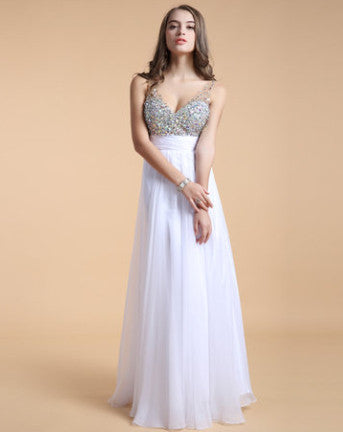 Long Evening Dress 2016 Vestido De Festa  Vestido Longo New Chiffon Sequins Deep