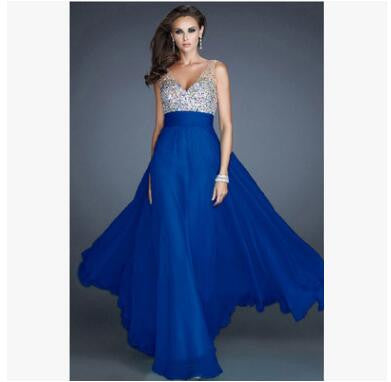 Long Evening Dress 2016 Vestido De Festa  Vestido Longo New Chiffon Sequins Deep