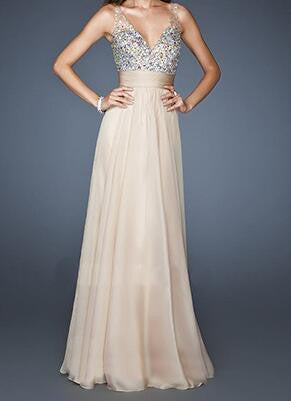 Long Evening Dress 2016 Vestido De Festa  Vestido Longo New Chiffon Sequins Deep
