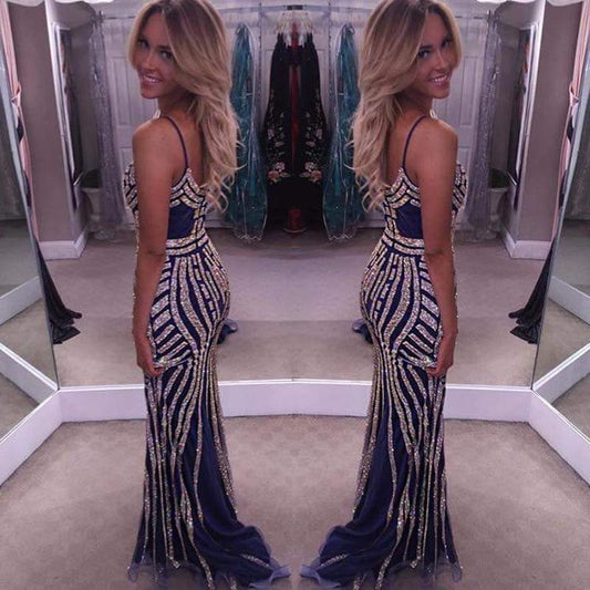 Real Photos Tulle Crystal Royal Blue Color Party Occasion Formal Long Evening Dress OL102829 - Shopy Max