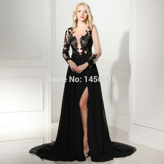 Real Photos Cheap African Black Long Sleeve Evening Dresses 2016 scoop neck - Shopy Max