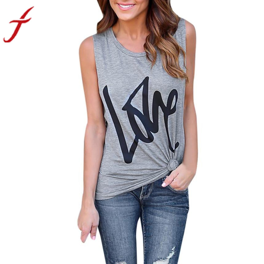 LOVE Letters Printing Womens T-Shirt Cotton Summer Vest Tops Sleeveless Casual Crop