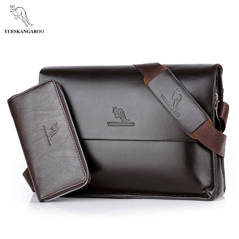 YUES KANGAROO Brand Fashion Leather Crossbody Bag Men Large