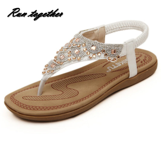 New summer fashion rhinestone flower Boho Bohemian women flat sandals shoes