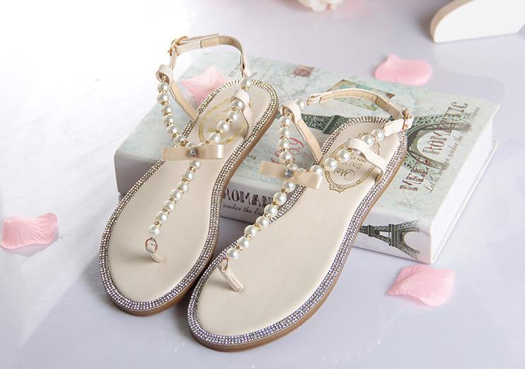 2016 bow women's flip-flop shoes rc t flip flops rhinestone pearl sandals
