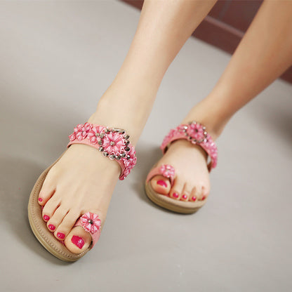 Pink Apricot PU 3D Flowers Thong Sandals Slippers For Women 2016 Summer - Shopy Max