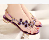 Summer style sexy rhinestone shoes women flower low-heel sandals female genuine leather